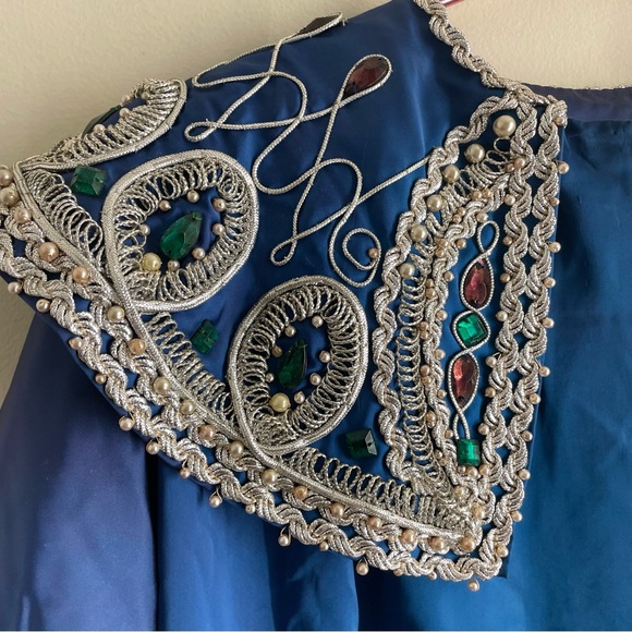 Vintage Handmade Embellished Cloak Coat Royal Blue - Picture 3 of 16